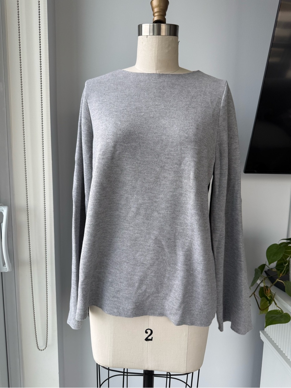 Zara Light Gray Boatneck Long-Sleeve Top